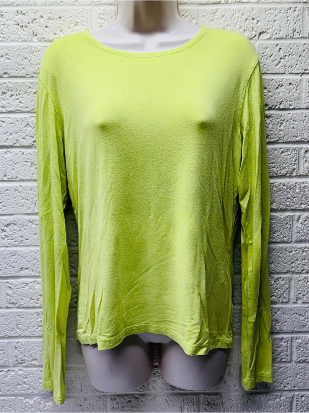 JONES NEW YORK Sz L Yellow-Green Long Sleeve Stretch Crewneck Blouse USA • VG‼